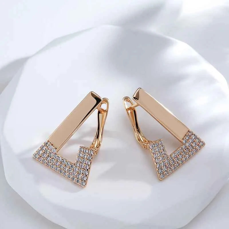 Rose Gold Geometric Triangle Zircon Drop Earrings