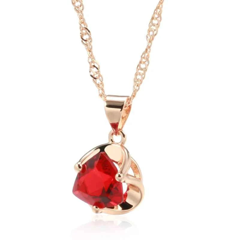 Rose Gold Red Triangle Zircon Pendant Necklace