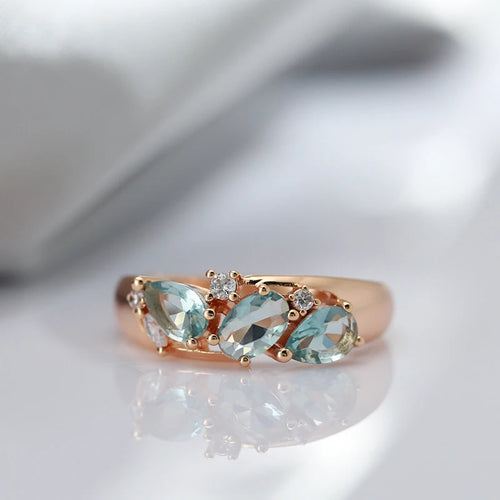 Blue Zircon Trio Rose Gold Statement Ring - SEIYI