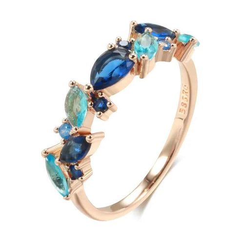 Ombre Blue Zircon Leaf-Shape Rose Gold Ring