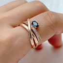 Rose Gold Blue Zircon Crisscross Statement Ring