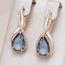 Rose Gold Grey Zircon Twisted Teardrop Earrings