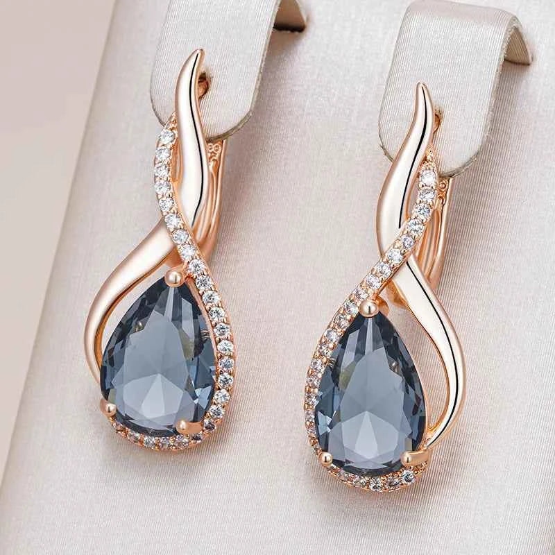 Rose Gold Grey Zircon Twisted Teardrop Earrings