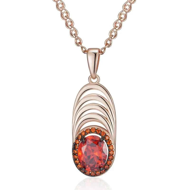 Vintage Red Zircon Layered Pendant Necklace