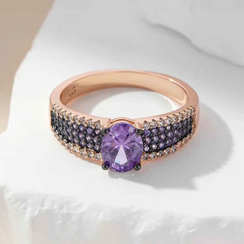 Purple Zircon with Ombre Pavé Band Ring