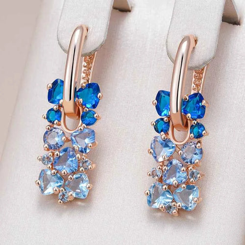 Rose Gold Blue Ombre Zircon Drop Earrings