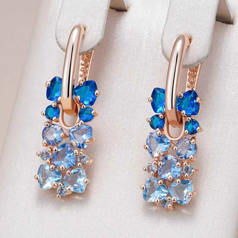 Rose Gold Blue Ombre Zircon Drop Earrings
