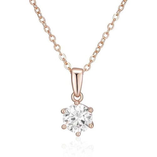 Rose Gold Solitaire Round Zircon Pendant Necklace