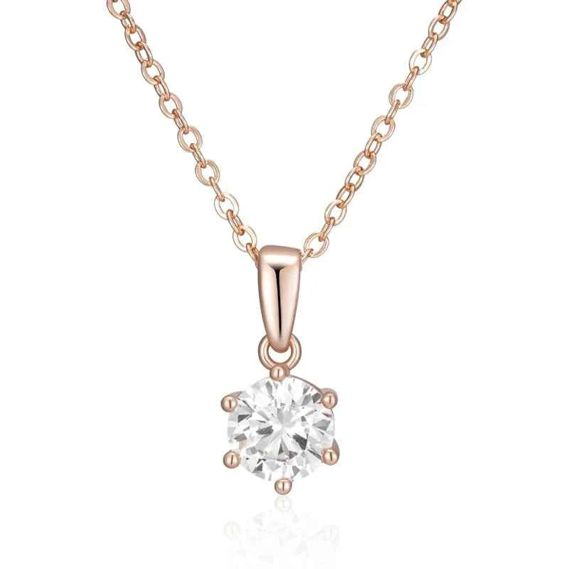 Rose Gold Solitaire Round Zircon Pendant Necklace