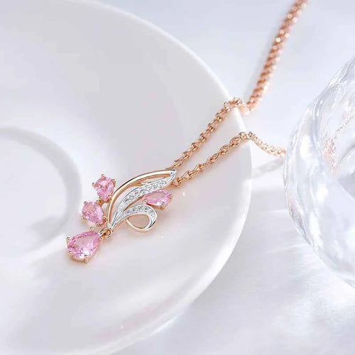 Shiny Pink Natural Zircon Flower Pendant Necklace