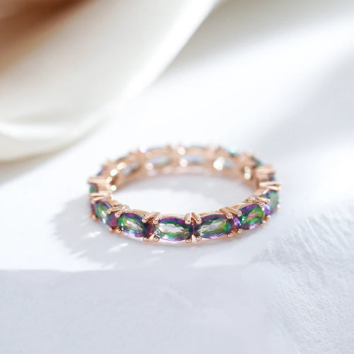 Rainbow Zircon Full Eternity Rose Gold Ring - SEIYI