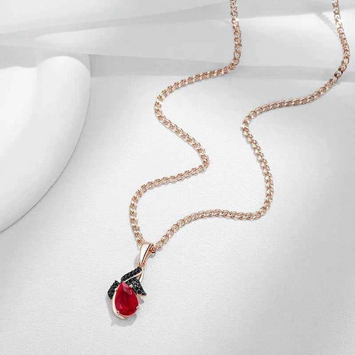 Fiery Red & Black Teardrop Zircon Pendant Necklace