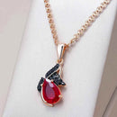 Fiery Red & Black Teardrop Zircon Pendant Necklace