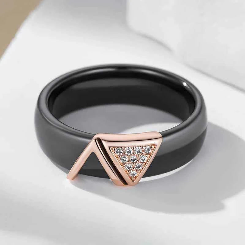 Rose Gold Black Ceramic Triangle Zircon Ring