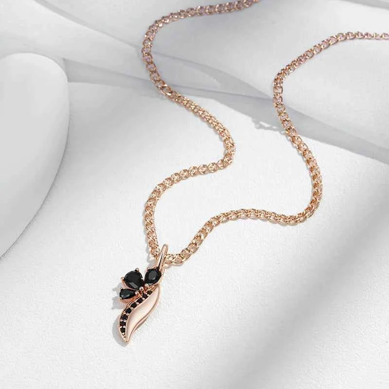 Black Zircon Floral Leaf Pendant Necklace