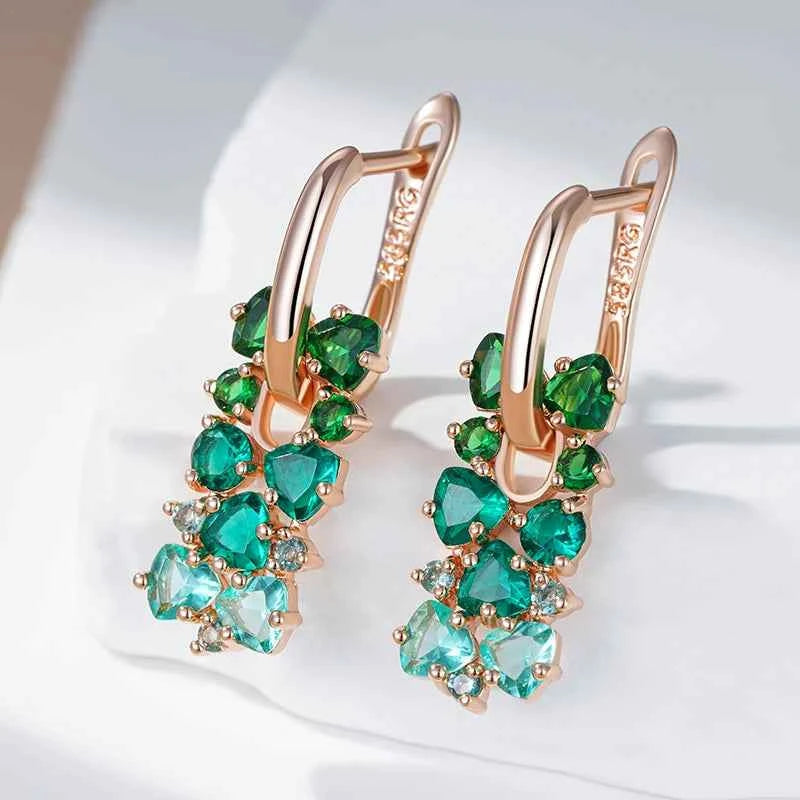 Rose Gold Ombre Green Zircon Drop Earrings