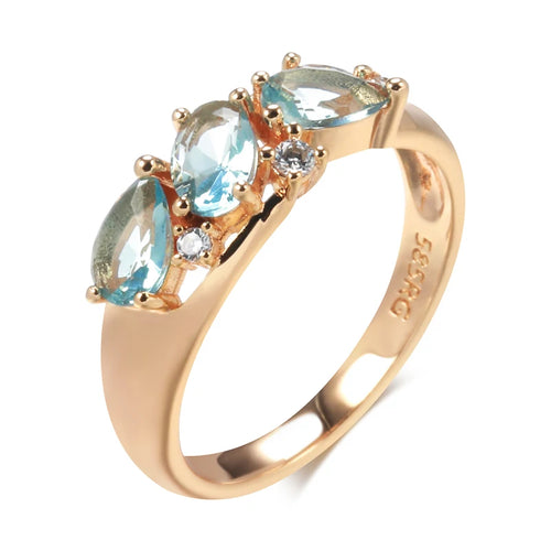 Blue Zircon Trio Rose Gold Statement Ring - SEIYI