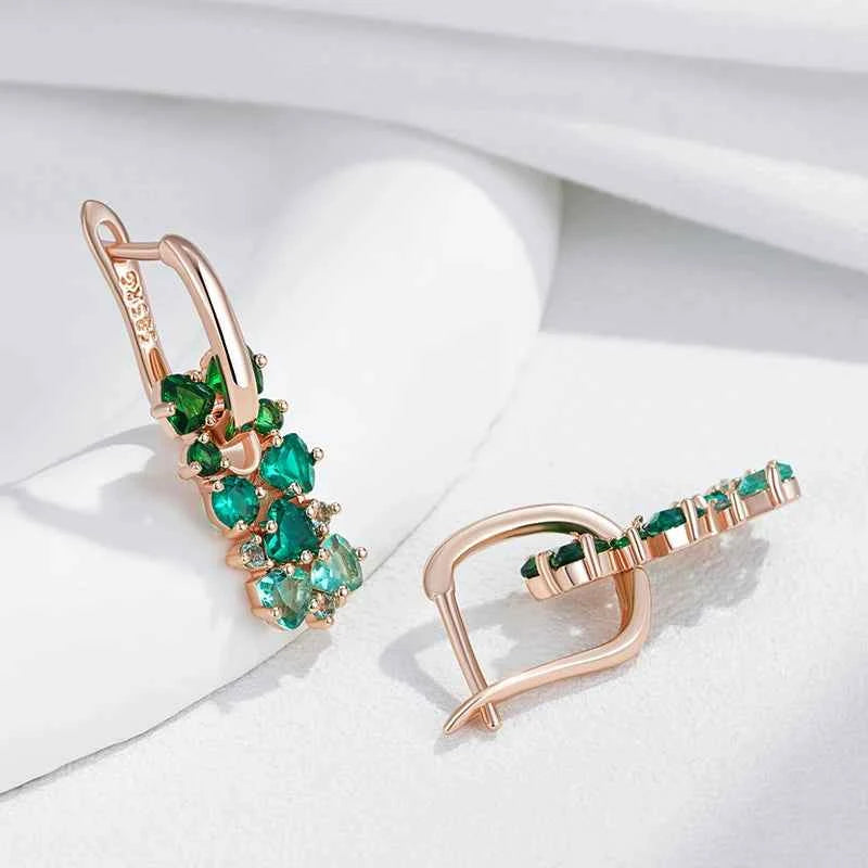 Rose Gold Ombre Green Zircon Drop Earrings
