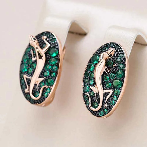 Rose Gold Green Zircon Lizard Drop Earrings