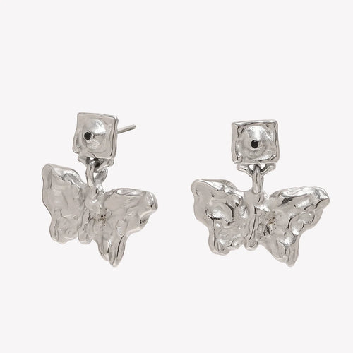 Hammered Butterfly Drop Stud Earrings - SEIYI