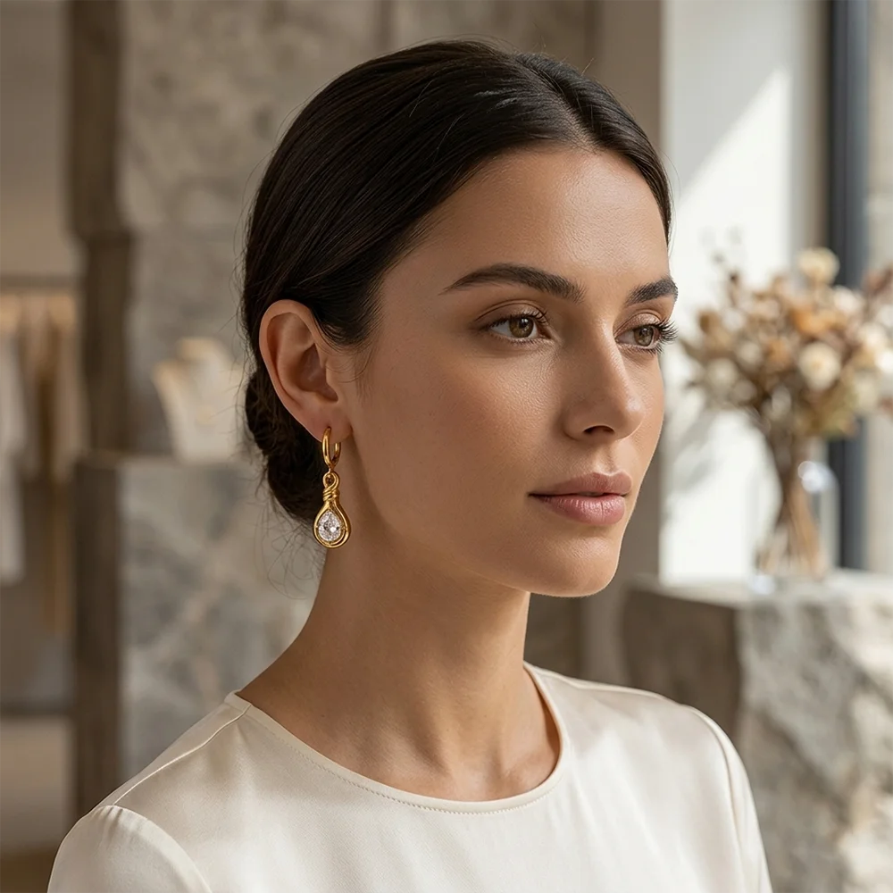 Knotted Teardrop CZ Hoop Earrings - SEIYI