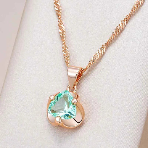 Rose Gold Trillion Green Zircon Pendant Necklace