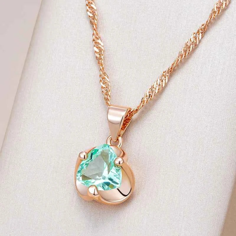Rose Gold Trillion Green Zircon Pendant Necklace