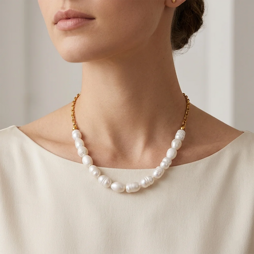 Baroque Pearl Link Choker Necklace - SEIYI