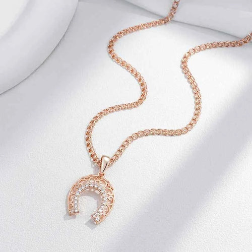 Ornate Horseshoe Zircon Pendant Necklace