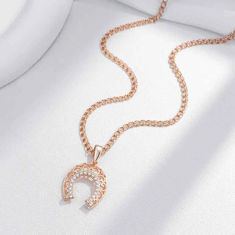 Ornate Horseshoe Zircon Pendant Necklace