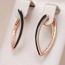 Rose Gold Black Enamel Zircon Hoop Earrings