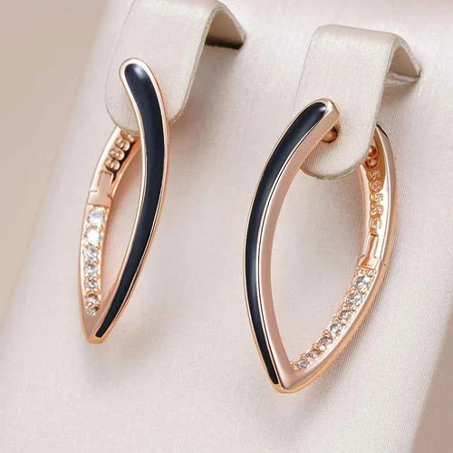 Rose Gold Black Enamel Zircon Hoop Earrings
