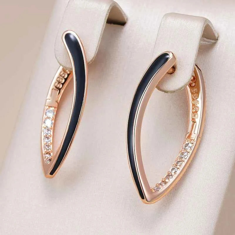 Rose Gold Black Enamel Zircon Hoop Earrings