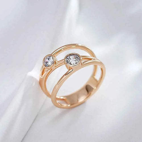 Double-Stone Geometric White Zircon Ring