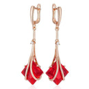 Rose Gold Red Zircon Geometric Long Drop Earrings