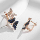 Rose Gold Blue & Clear Zircon Butterfly Drop Earrings
