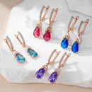 Rose Gold Red Teardrop Zircon Drop Earrings