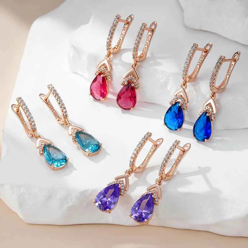 Rose Gold Red Teardrop Zircon Drop Earrings