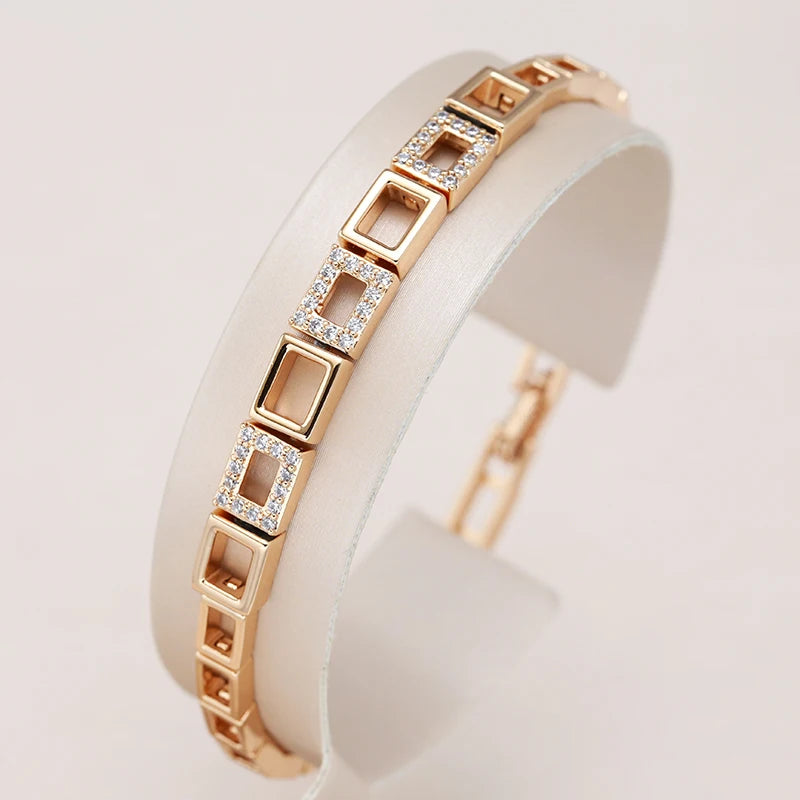Rose Gold Square Link Zircon Bracelet - SEIYI