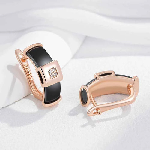 Rose Gold Black Ceramic Zircon Drop Earrings