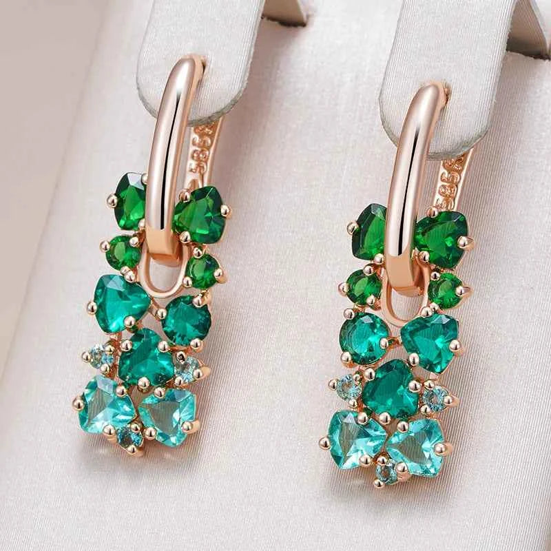 Rose Gold Ombre Green Zircon Drop Earrings