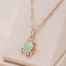 Rose Gold Floral Green Zircon Pendant Necklace