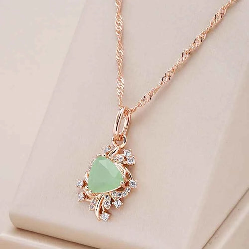 Rose Gold Floral Green Zircon Pendant Necklace