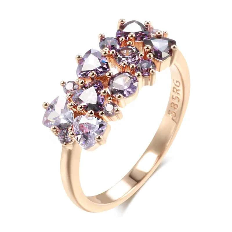 Rose Gold Purple Zircon Cluster Cocktail Ring