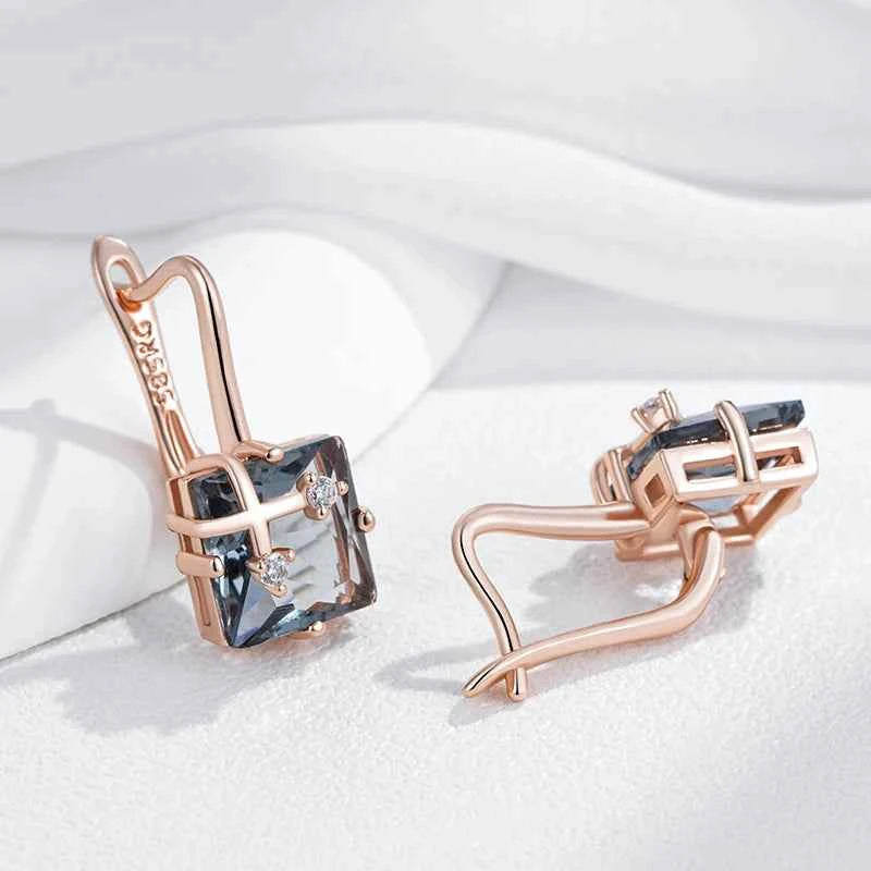 Rose Gold Grey Zircon Cross-Frame Drop Earrings