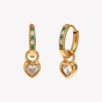 Green Stone Pavé Heart Charm Hoops