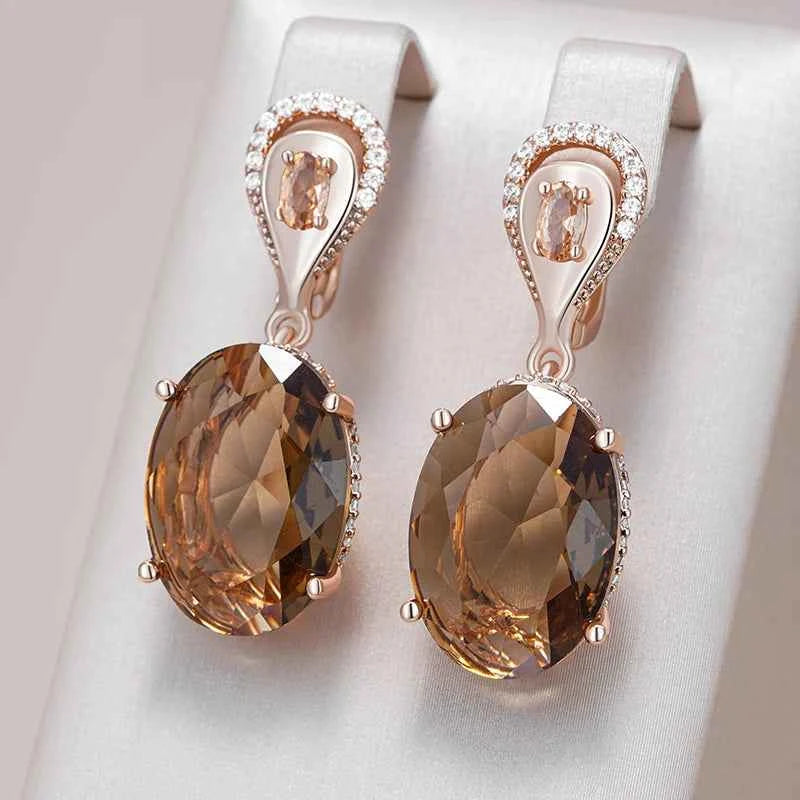 Rose Gold Smoky Topaz-Style Drop Earrings