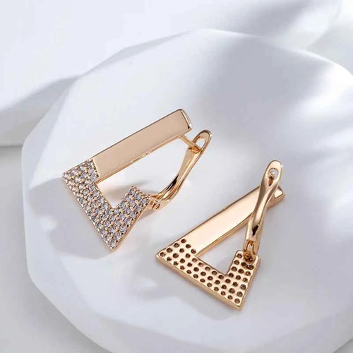 Rose Gold Geometric Triangle Zircon Drop Earrings