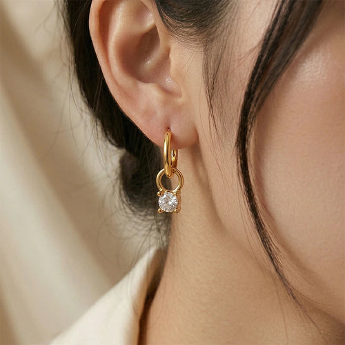 Double Loop Crystal Hoop Earrings - SEIYI