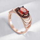 Oval Red Zircon with Ombre Halo Statement Ring
